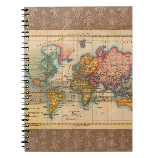 世界地図1700年代アンティーク大陸 ノートブック (正面)