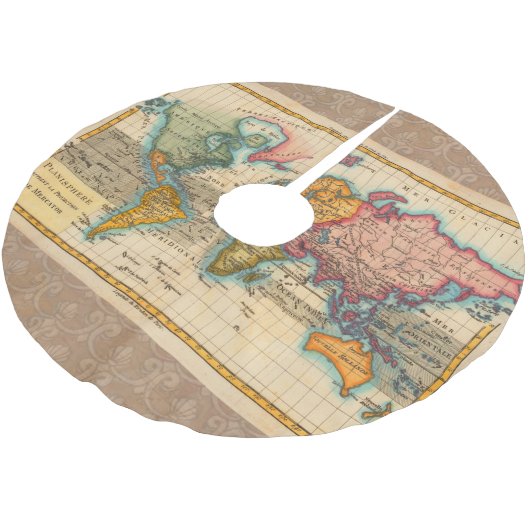 世界地図1700年代アンティーク大陸 ブラッシュドポリエステルツリースカート (アングル)