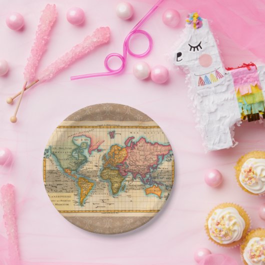 世界地図1700年代アンティーク大陸 ペーパープレート (パーティー)