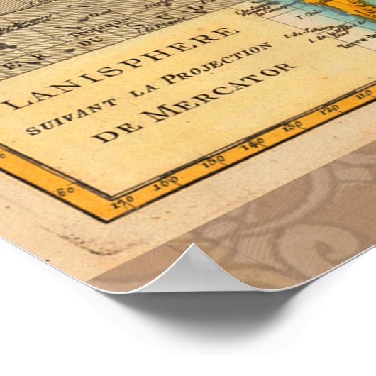 世界地図1700年代アンティーク大陸 ポスター (角)