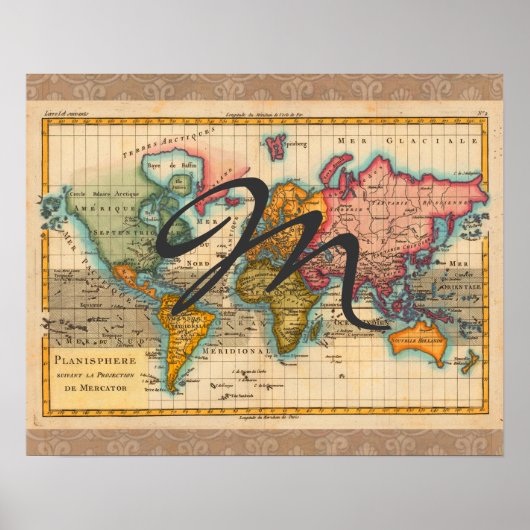 世界地図1700年代アンティーク大陸 ポスター (正面)