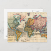 世界地図1700年代アンティーク大陸 ポストカード (正面/裏面)
