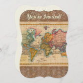 世界地図1700年代アンティーク大陸 招待状 (正面/裏面)