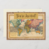 世界地図1700年代アンティーク大陸 招待状 (正面/裏面)
