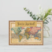 世界地図1700年代アンティーク大陸 招待状 (スタンド正面)