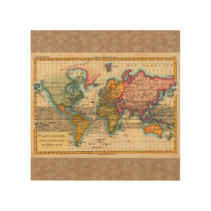 世界地図1700sアンティーク ウッドウォールアート