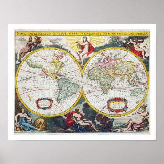 世界地図18世紀初頭(カラー版木、銅版、版画) ポスター (正面)