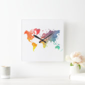 世界地図5 スクエア壁時計 (ホーム)