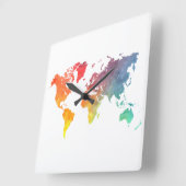 世界地図5 スクエア壁時計 (傾斜)