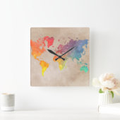 世界地図9 スクエア壁時計 (ホーム)