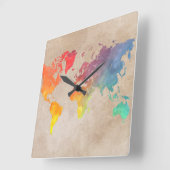 世界地図9 スクエア壁時計 (傾斜)