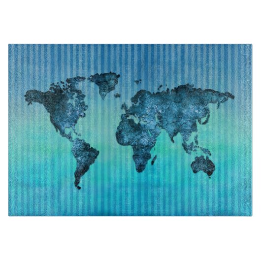世界地図|のネオン青い縞 カッティングボード (正面)