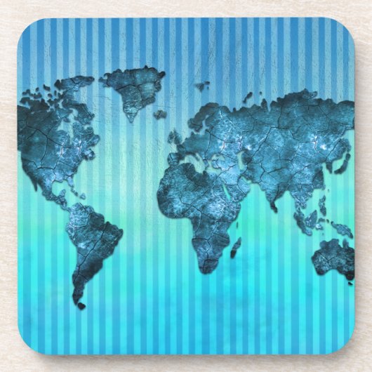 世界地図|のネオン青い縞 コースター (正面)