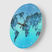 世界地図|のネオン青い縞 ラージ壁時計 (傾斜)