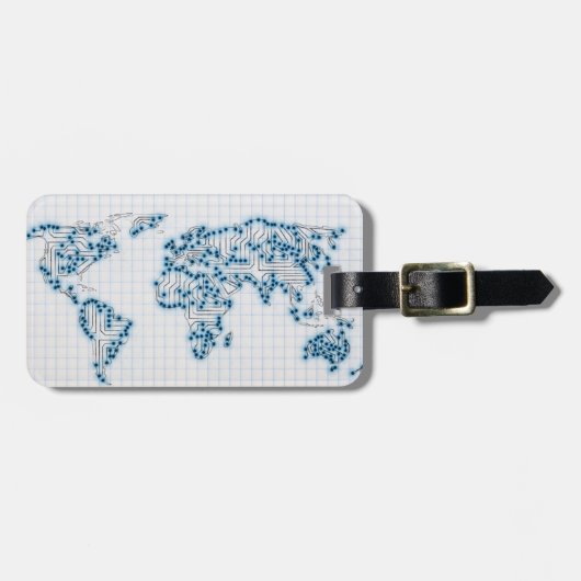 世界地図|の電子マイクロチップ回路 ラゲッジタグ (正面横)