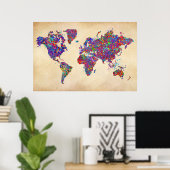 世界地図、アクショ絵画ン ポスター (ホームオフィス)