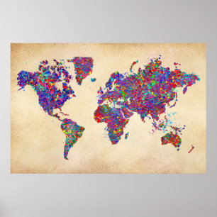 世界地図、アクショ絵画ン ポスター