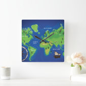 世界地図 スクエア壁時計 (ホーム)