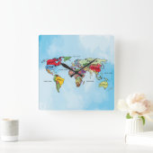 世界地図 スクエア壁時計 (ホーム)