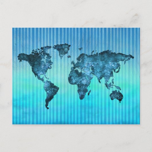 世界地図 |ネオンブルーのストライプ ポストカード (正面)