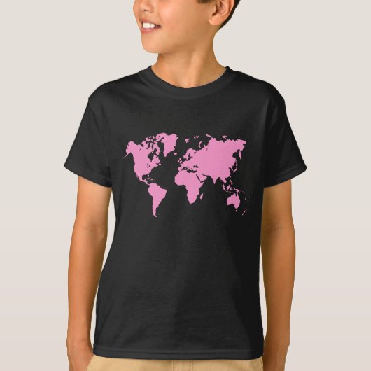 世界地図 - ピンク Tシャツ (正面)