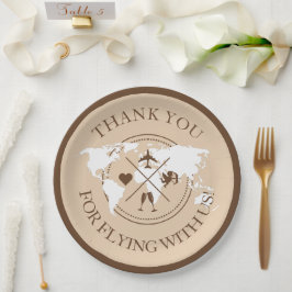 世界地図 ボヘミアンビジュー ベージュ トラベルテーマ ウェディングデコレーション ペーパープレート