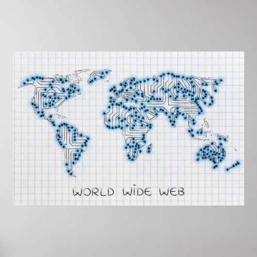 世界地図 |マイクロチップ回路 ポスター (正面)