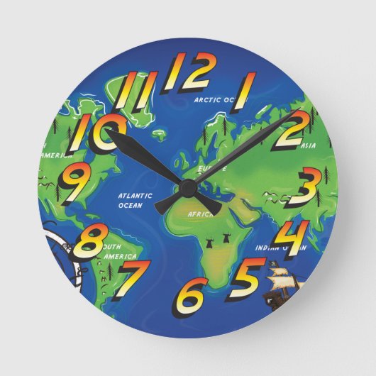 世界地図 ラウンド壁時計 (正面)