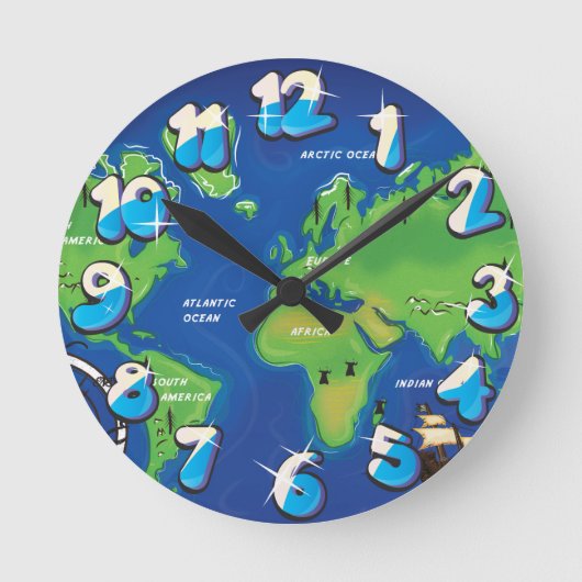 世界地図 ラウンド壁時計 (正面)