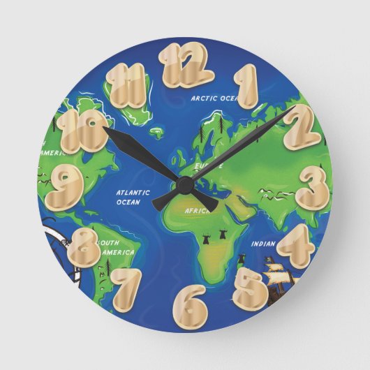 世界地図 ラウンド壁時計 (正面)