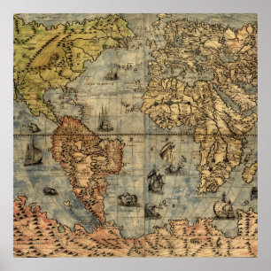 世界地図 ヴィンテージ 歴史的地図帳 ポスター