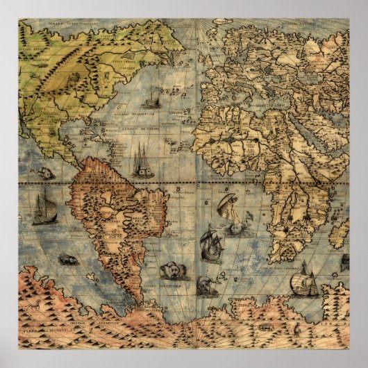 世界地図 ヴィンテージ 歴史的地図帳 ポスター (正面)