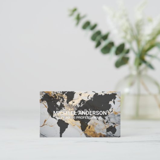 世界地図 |大理石背景 名刺 (スタンド正面)