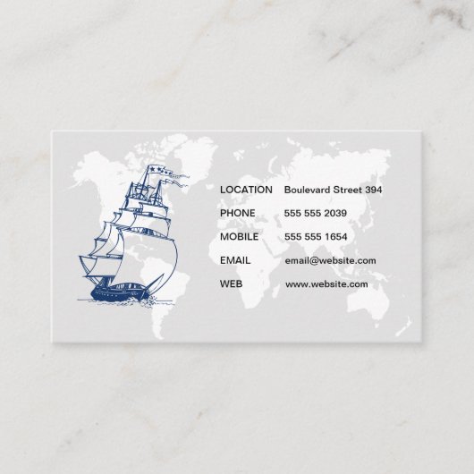 世界地図/帆船 名刺 (正面)