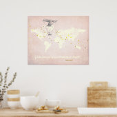 世界地図、感動的引用文&金フェイク箔 ポスター (キッチン)