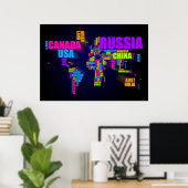 世界地図（言葉） ポスター (ホームオフィス)