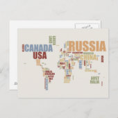 世界地図(言葉) ポストカード (正面/裏面)