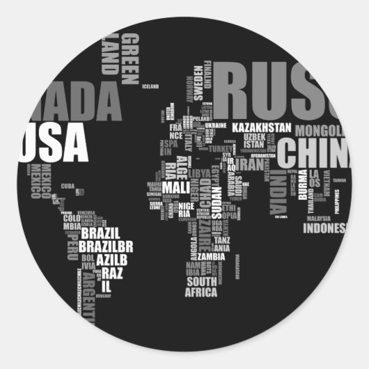 世界地図(言葉) ラウンドシール (正面)