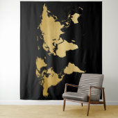 世界地図 詳細な地球儀 ブラック ゴールド フォト バックドロップ タペストリー (インサイチュ)