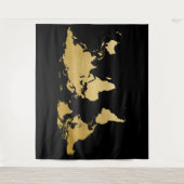 世界地図 詳細な地球儀 ブラック ゴールド フォト バックドロップ タペストリー (正面)