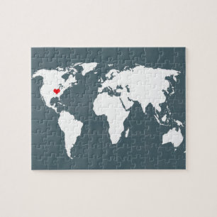 世界地図。 青および白 ジグソーパズル