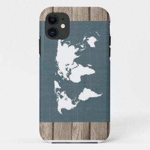 世界地図。 青および白 iPhone 11 ケース