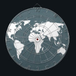 世界地図。青と白 ダーツボード<br><div class="desc">ネイビーブルーとホワイトワールドマップ。自宅の場所に赤いハートを配置してカスタマイズ</div>