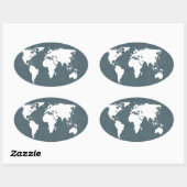 世界地図。青と白 楕円形シール (シート)