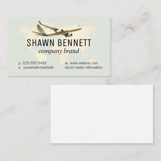 世界地図 | 飛行機 名刺 (正面/裏面)