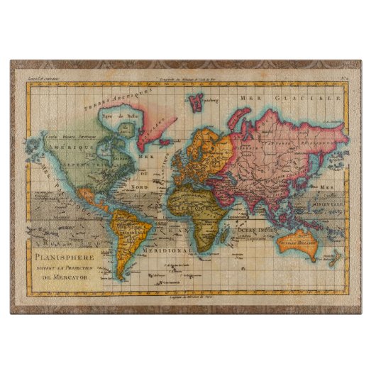 世界地図 1780 Bonne アンティーク プラニスフィア カッティングボード (正面)