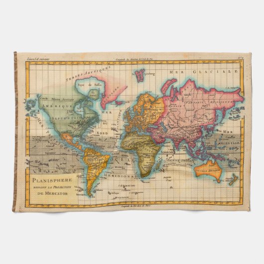 世界地図 1780 Bonne アンティーク プラニスフィア キッチンタオル (横)