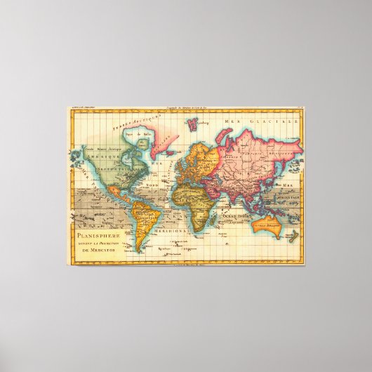世界地図 1780 Bonne アンティーク プラニスフィア キャンバスプリント (正面)