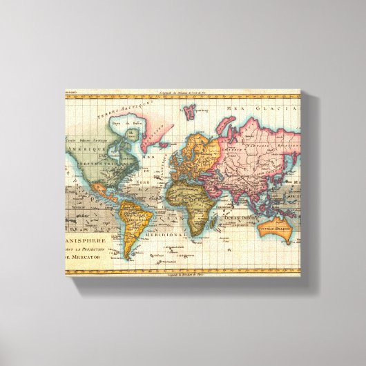 世界地図 1780 Bonne アンティーク プラニスフィア キャンバスプリント (正面)