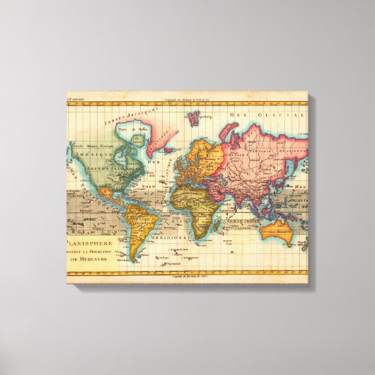 世界地図 1780 Bonne アンティーク プラニスフィア キャンバスプリント (正面)